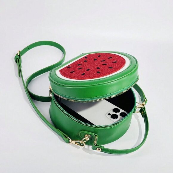 Green Cute Women's Street-Style Y2k Funny Watermelon Shaped Crossbody Bag - Picture 11 of 11